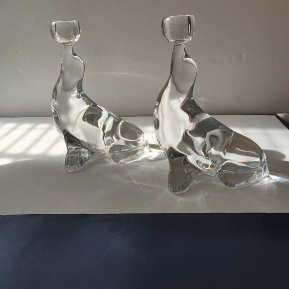 Viking Clear Glass Seal Candleholders. MCM, Looks like an Ice Sculpture 7 1/2 in - Picture 2 of 5